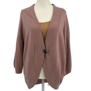 Ann Taylor Cardigan Sweater WMNS L Pink Champagne Knit One-Button Drop Shoulder
